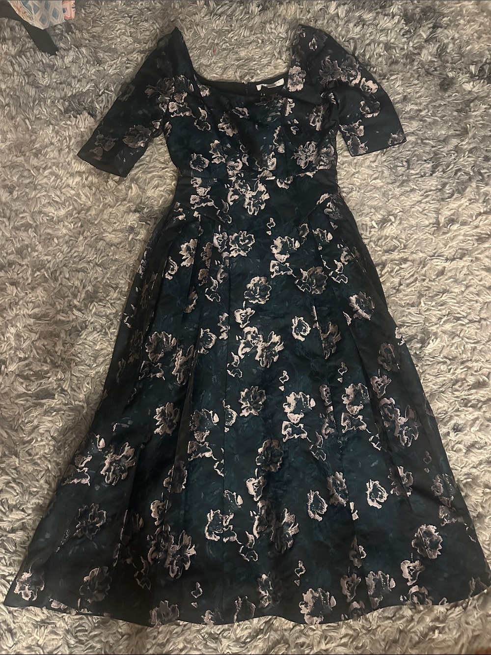 Kay Unger Teal and Blush Floral Midi Dress (NWT)